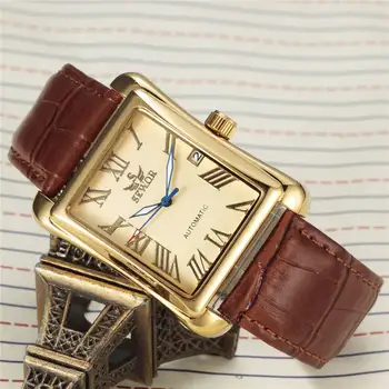SEWOR Assista Moda Retângulo Relógios de Homens de Ouro, Relógios de pulso Mecânico Automático Homens de Negócios de Luxo Relógio relógio masculino