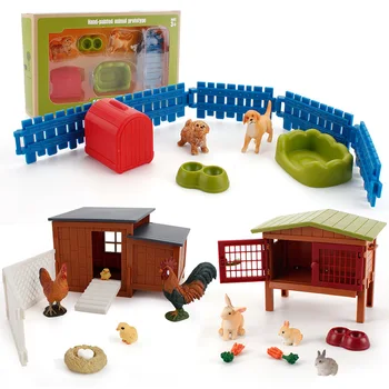 Simulação de Fazenda de Crianças Definir Canil Galo Galinha Com Vedado Galinheiro Modelo Animal de Brinquedos Para as Crianças Educacional