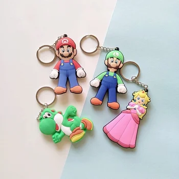 Super Mario Anime Brinquedos Luigi, Yoshi, Princesa Peach PVC Chaveiro Mario Bros Personagem de desenho animado Chaveiro Saco Pingente de Presentes de Aniversário