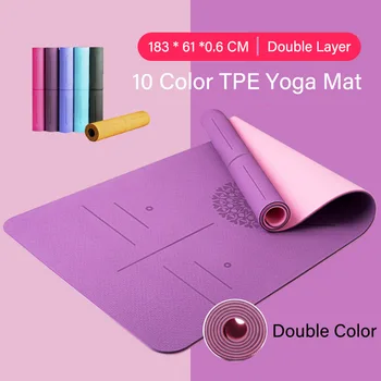 TPE Yoga 6mm Dupla Face Tapete antiderrapante Esporte Almofada de Tapete Com a Posição da Linha De Fitness Ginástica e Pilates Mulher Tapete de Yoga
