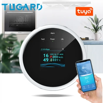 TUGARD GS21 wi-Fi Tuya Sensor de Gás o Sistema de Alarme Para Casa e Cozinha Smartlife Fumaça casa Temperatura do Detector de Gás Natural