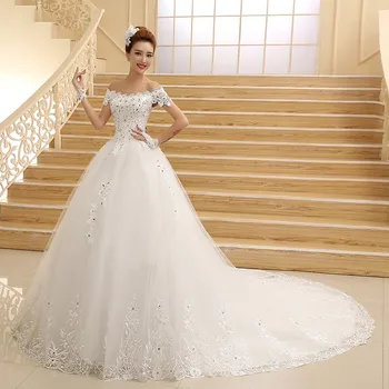 vestido de noiva de 2017 quente Noiva Princesa branco/marfim Rendas Bordados Beading Luxo Tempo Real de Trem Plus Size Vestidos de Noiva