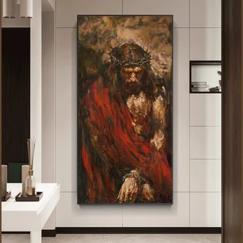 Vintage Arte Religiosa Jesus a Sofrer Tela de Pintura Cartaz Imprimir Arte de Parede Imagem Cuadros para a Sala de