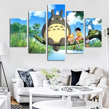 5 Painel Moderno de Miyazaki Hayao Totoro Arte HD de Impressão Modular Pintura de Parede do Poster de Imagem Para Quarto de Crianças de Parede dos desenhos animados Cuadros Decoração
