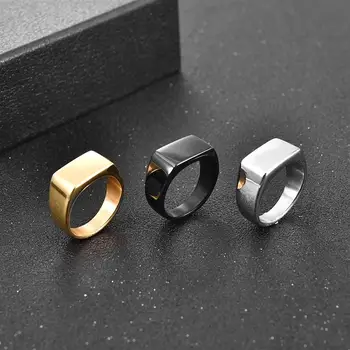 Simples e clássico de Aço Inoxidável, Brilhante de Anéis para Homens Geométricos de Largura Selo Quadrado Dedo Estilo Punk Moda Jóia do Anel de Dom